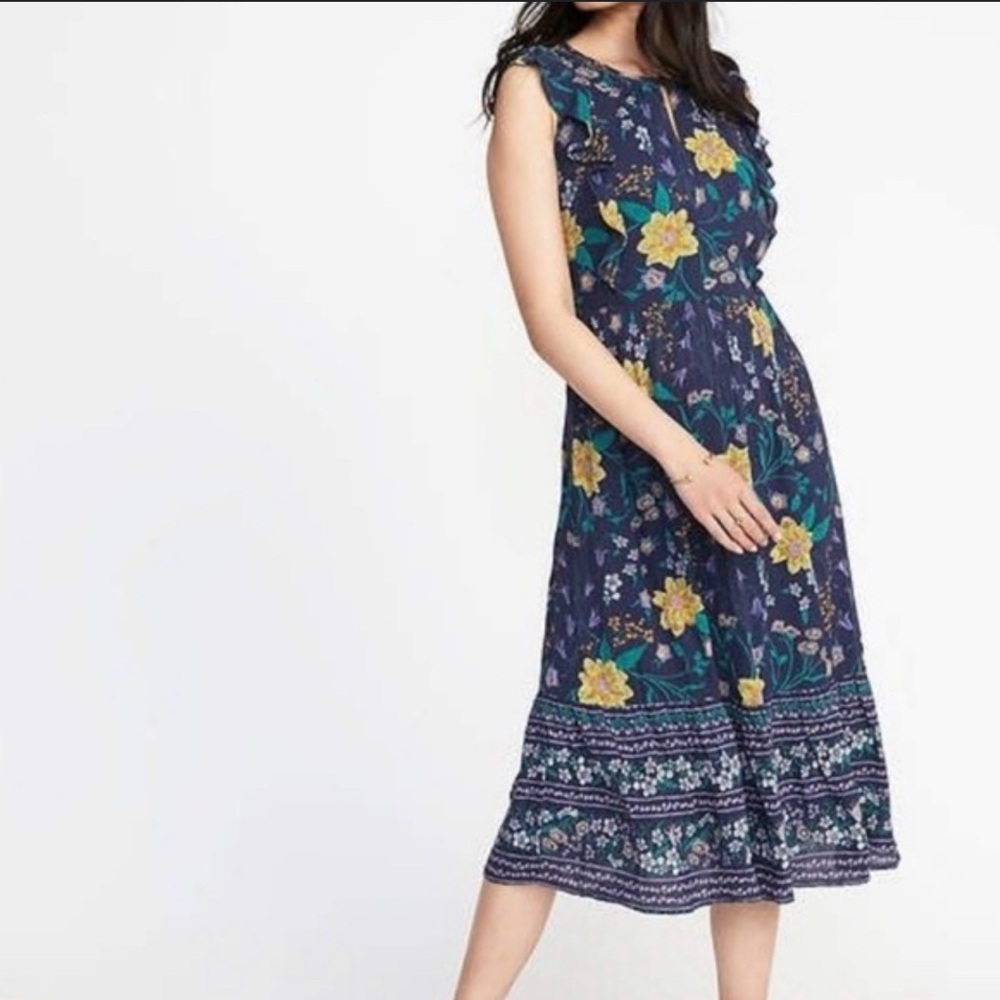 Old Navy Blue and Yellow Floral Maxi Dress
